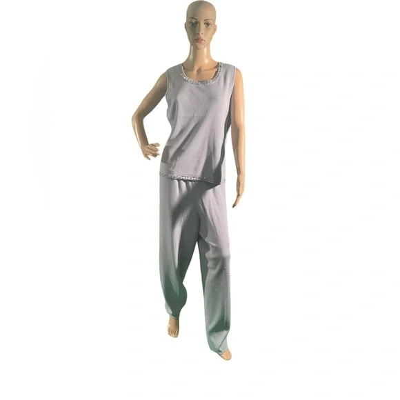 Side Effects Women's Size XL Vintage 2 Piece Blue Beaded Cotton AcrylicPant Suit - Picture 1 of 15